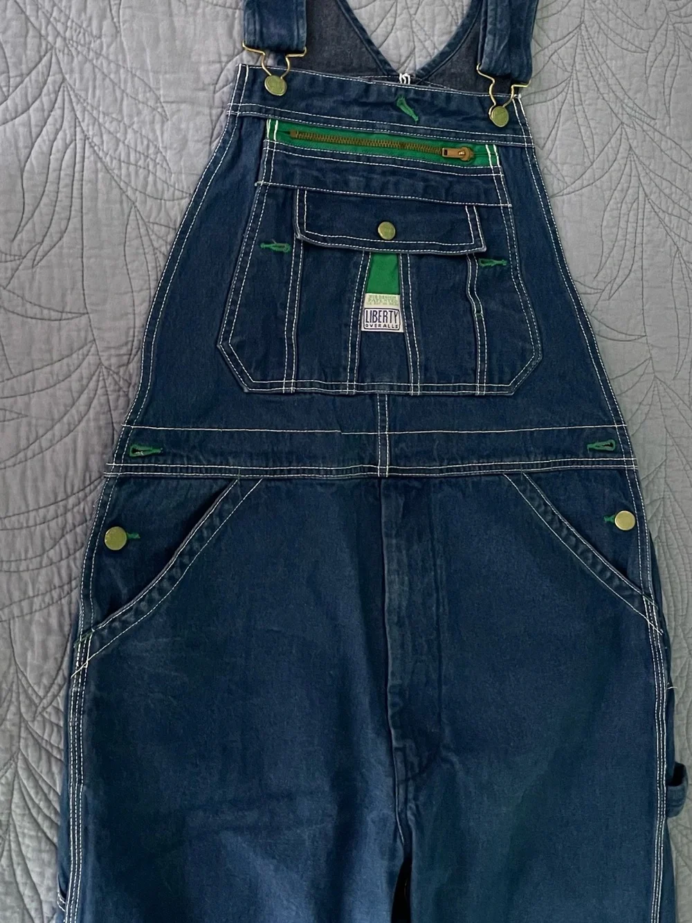 Liberty Denim Overalls Bibs Y2K Darkwash Green Trim   Men’s 36”x 30”